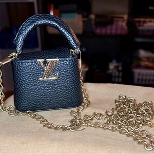 Luxurious Navy Mini Bag with Gold Chain